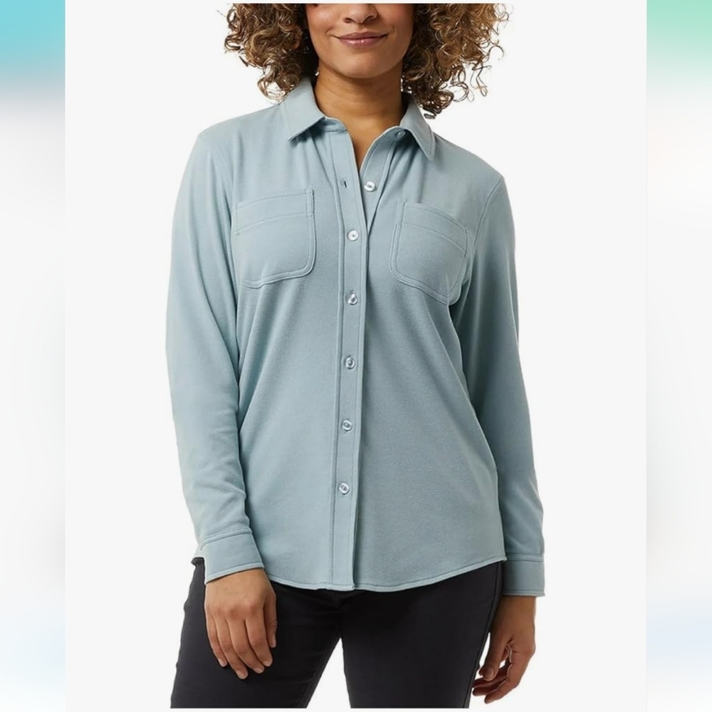 NWT 32 Degrees Ladies' Soft Fleece Button-Up Shirt Green‎